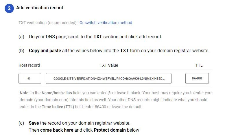Adding TXT record on DNS Page 