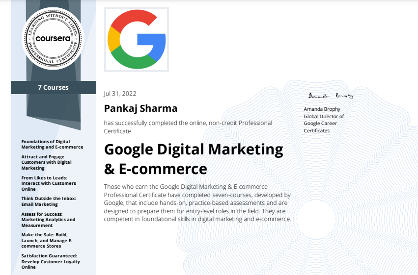 Google Digital Marketing & E-commerce Certificate